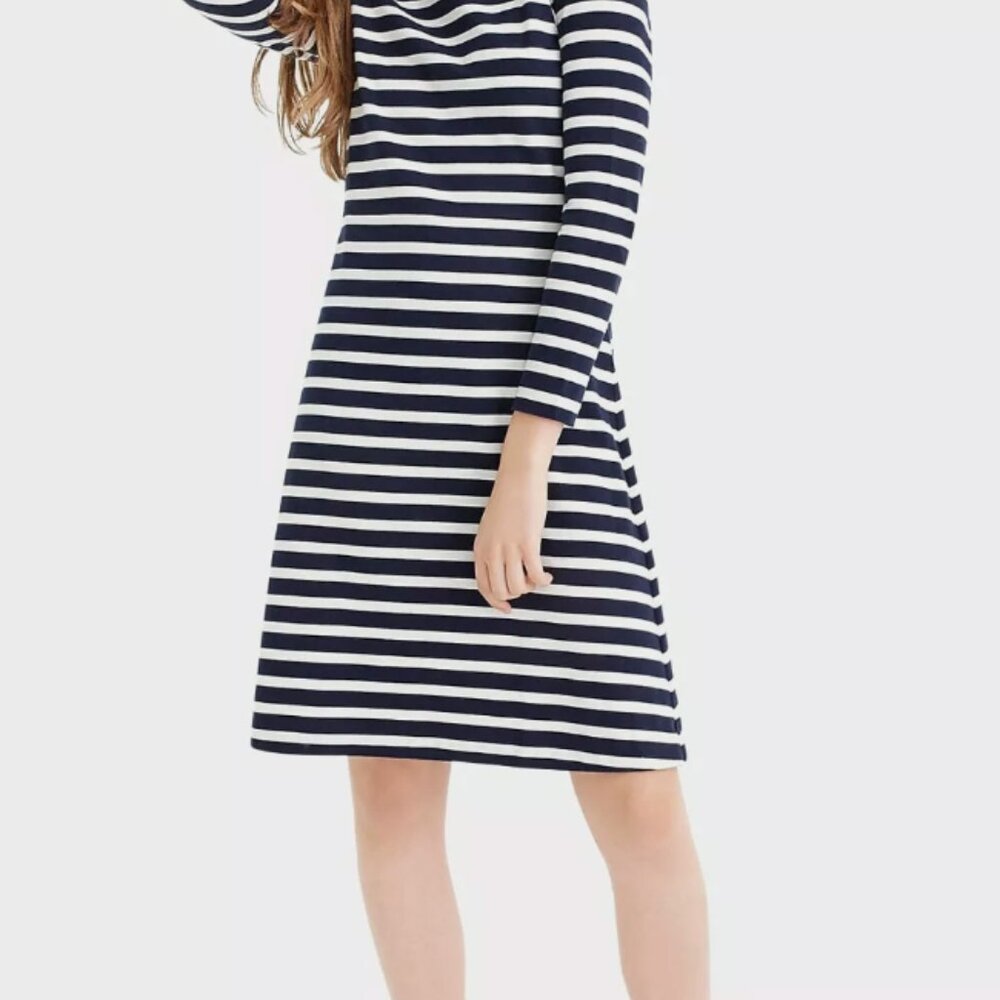J. Crew 365 knit fit-and-flare dress in stripe, Size Tall Large, Navy and White